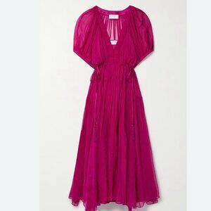 Shirred V-Neck Dress, La Ligne, Hot Pink, Large